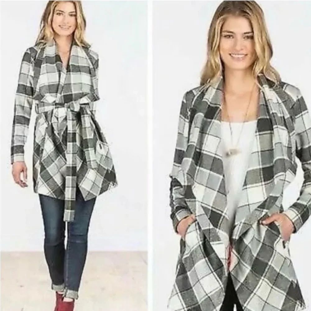 Matilda Jane Check It Twice Gray Plaid Tie Wrap Jacket